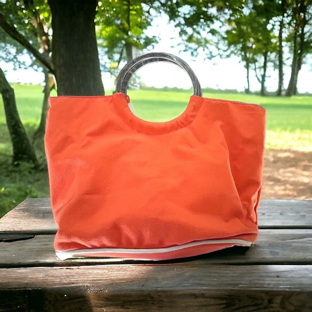 Nordstrom Reuseable Shopping Tote Bag Medium 16x11x6 Orange w/Plastic Handles